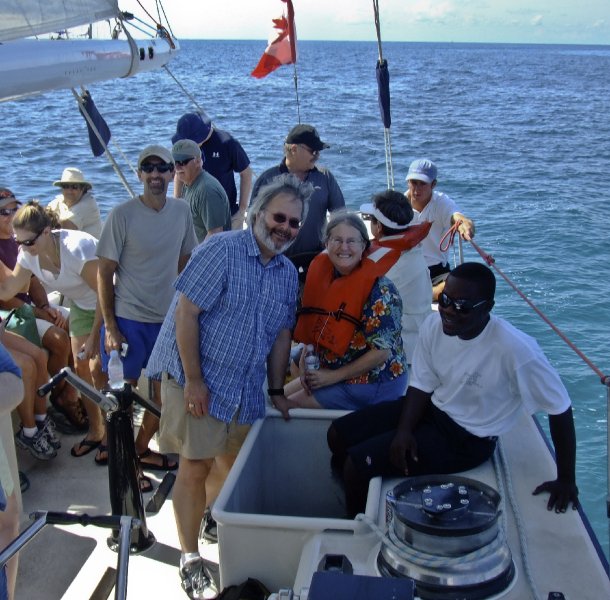 020_DSCF0671b.jpg - Kathie was bartender;  the bar is where the crewman's feet are!